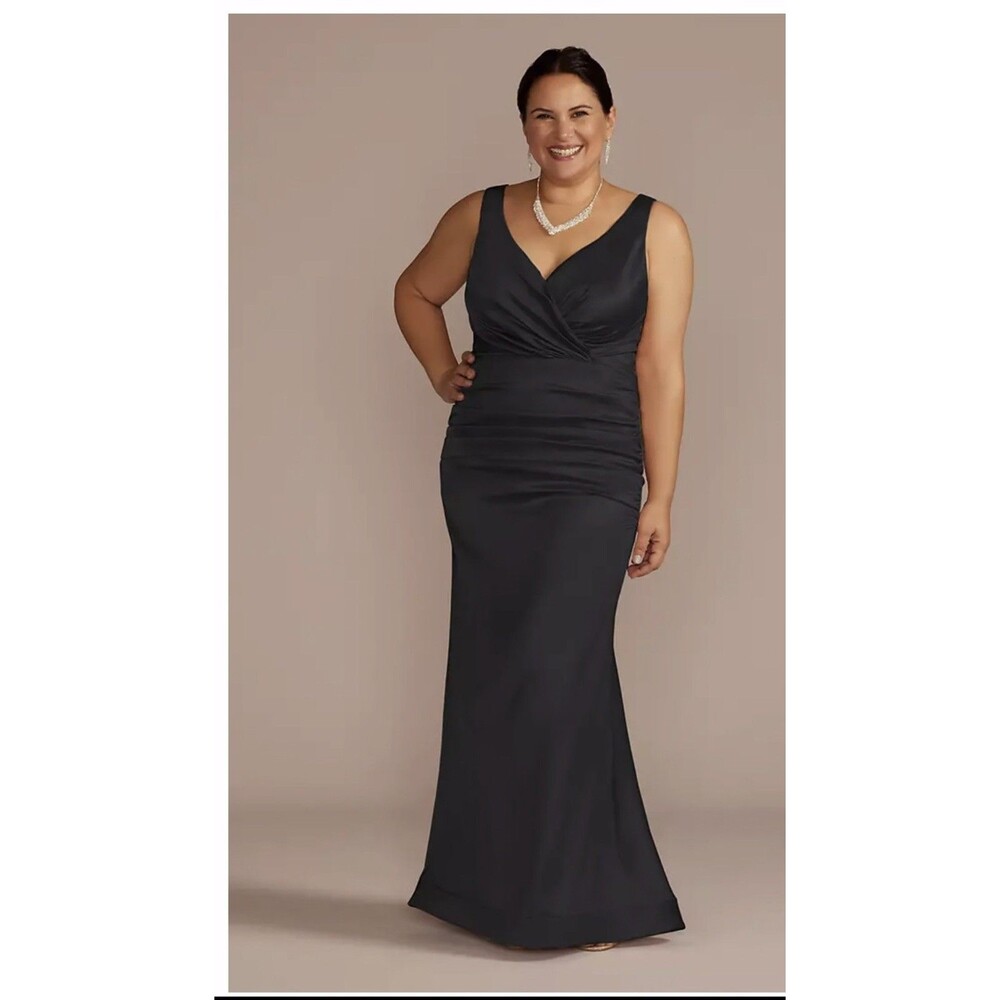 GALINA SIGNATURE  Women’s Stretch Satin Ruched Mermaid Dress Black Size 2 EUC